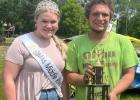 Taking the Checkered flag at the Middle River Baja Races - with Miss Middle River Bella Burkel awarding trophies...